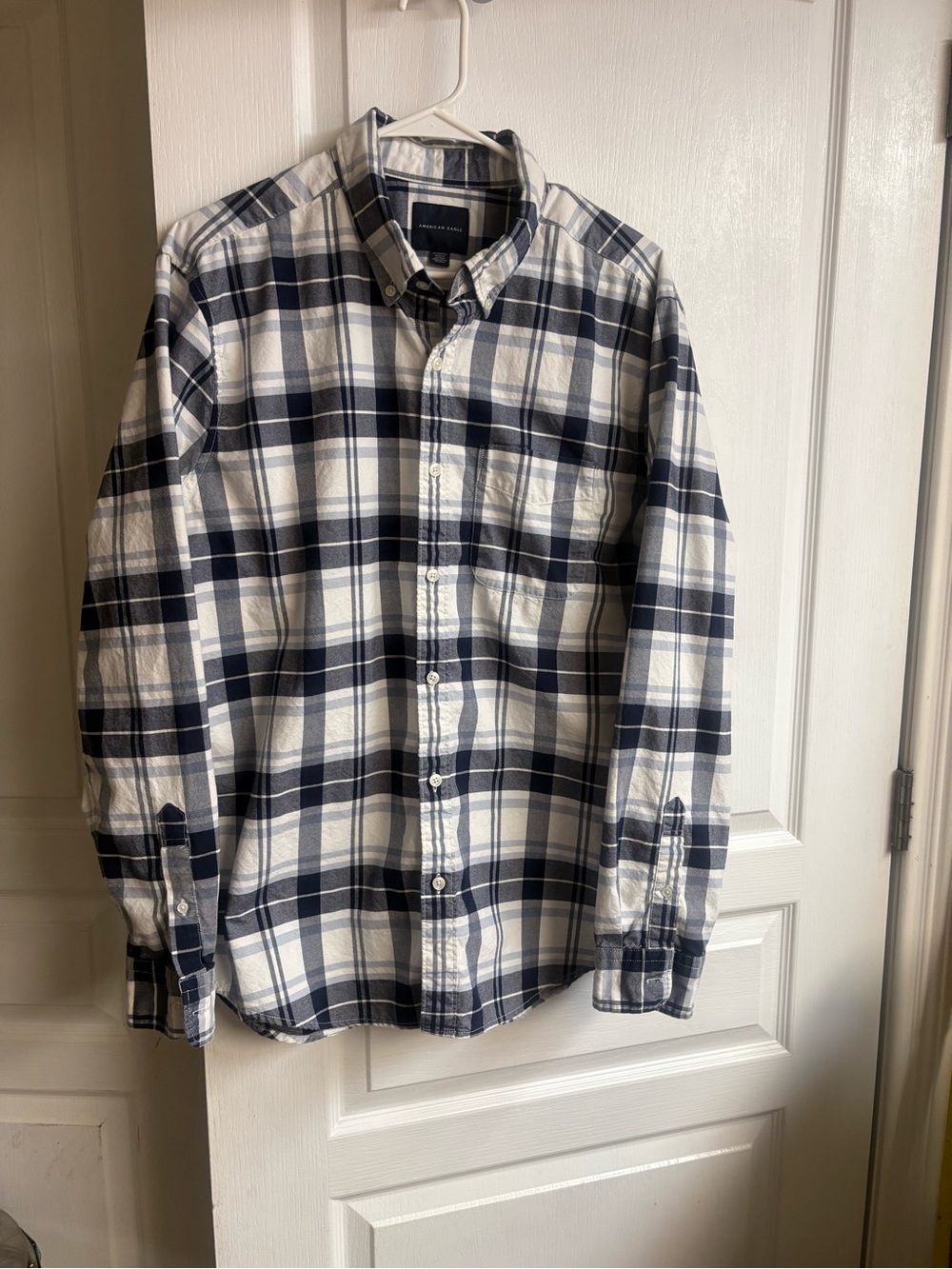 American Eagle Outfitters Navy and White Plaid Button-Down Shirt